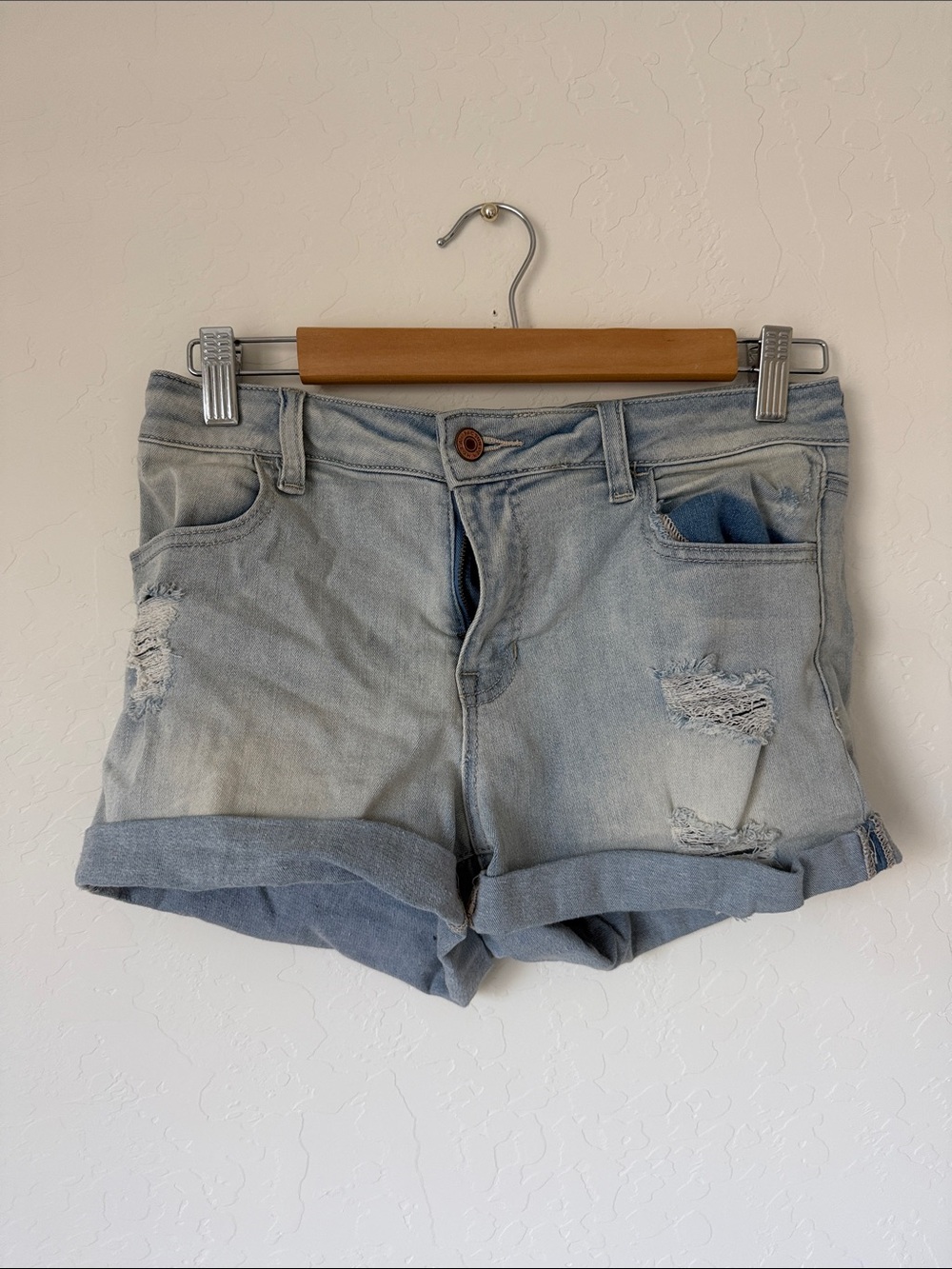PacSun Light Wash Distressed Rolled Hem Denim Shorts
